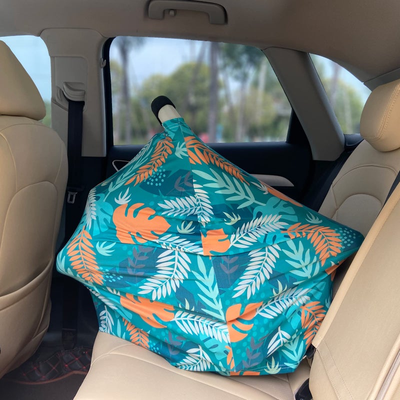 Hicoco Carseat Cover Boy and Girls - Multi-use Nursing Car Seat Canopy Cover for Breastfeeding, Infant Stroller Cover, High Chair Cover (Green Leaves) - Image 3